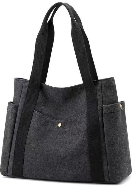 CWECOM10 Love Home Yeni Kanvas Çanta Basit Omuz Çantası Büyük Kapasiteli Bilgisayar Çantası Tote Çanta Gri (Yurt Dışından)