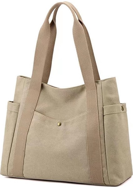 CWECOM10 Love Home Yeni Kanvas Çanta Basit Omuz Çantası Büyük Kapasiteli Bilgisayar Çantası Tote Çanta Gri (Yurt Dışından)