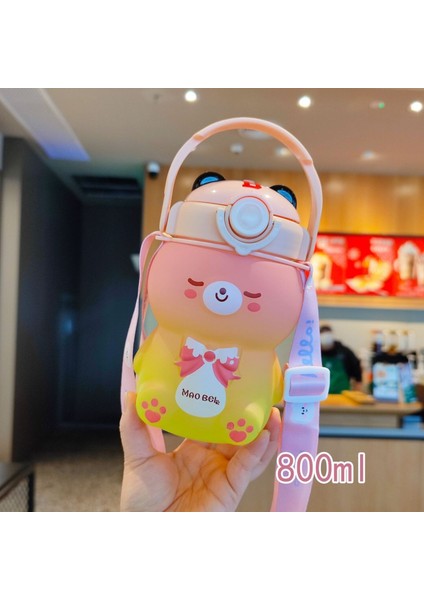 800ML Kızlar Su Şişesi Sevimli Kedi Plastik Fincan Kartı (Yurt Dışından)