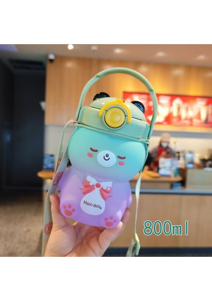 800ML Kızlar Su Şişesi Sevimli Kedi Plastik Fincan Kartı (Yurt Dışından)