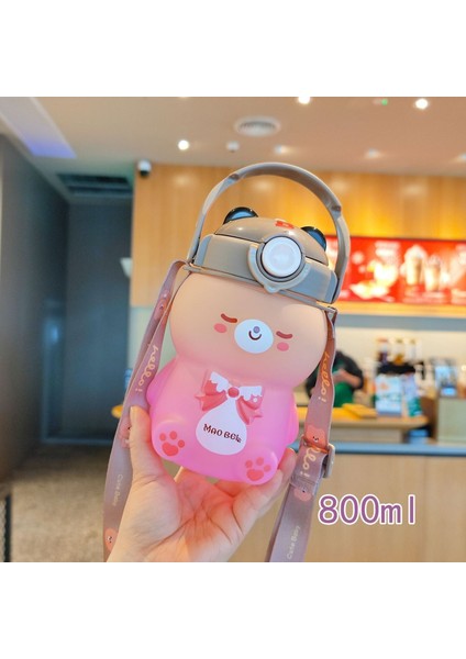 800ML Kızlar Su Şişesi Sevimli Kedi Plastik Fincan Kartı (Yurt Dışından)