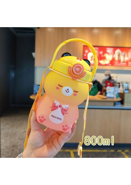 800ML Kızlar Su Şişesi Sevimli Kedi Plastik Fincan Kartı (Yurt Dışından)