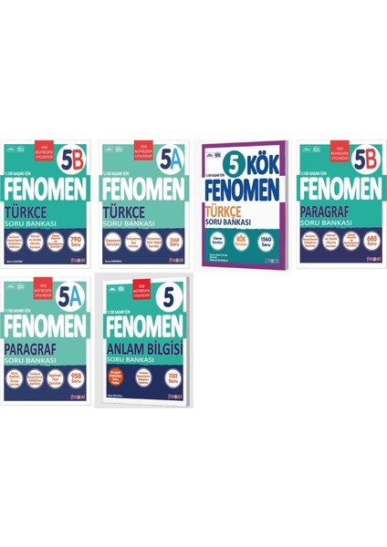 Fenomen Okul 2025 5. Sınıf Türkçe + Paragraf + Anlam Bilgisi A + B + Kök Seti 6 Kitap Güncel Müfredat