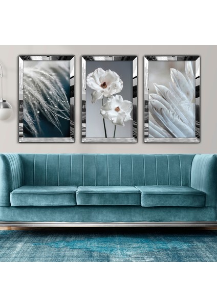Beyaz Çiçek Gümüş Pleksi Kenar Mdf Tablo fiyatları
