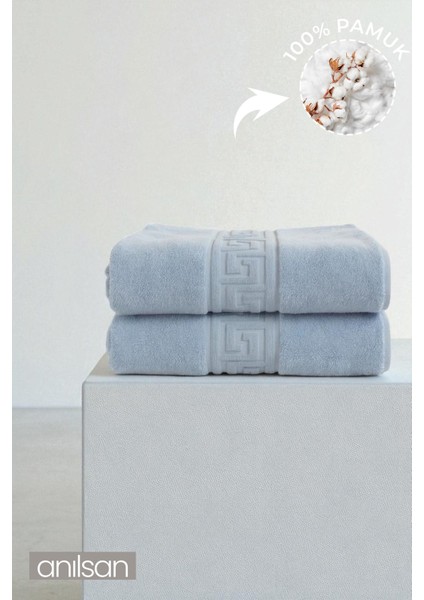2'li Mavi Greek Banyo Havlusu - 70x140 Cm, 490 Gr, %100pamuk, Spa Ve Otel Havlusu