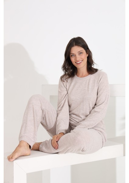 %100 Pamuk Uzun Kol Manşetli Cepli Kadın Pijama Takımı 98414 modelleri