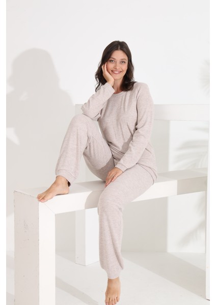 %100 Pamuk Uzun Kol Manşetli Cepli Kadın Pijama Takımı 98414 fırsatları