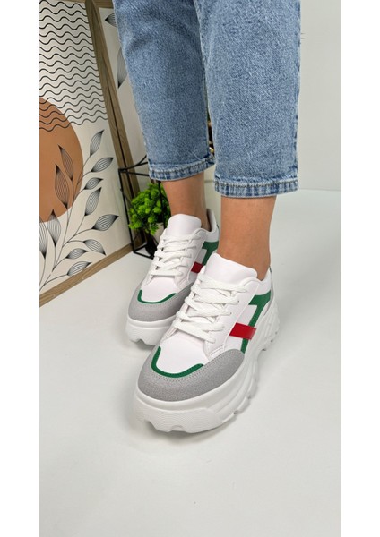 Günlük Kadın Sneaker Kalın Yüksek Taban Bağcıklı Rahat Tiger Şeritli Spor Ayakkabı 032 fiyatları