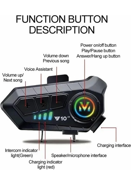 Motosiklet Kask Intercom Çift Eşleşme Rgb Işıklı Bluetooth Kulaklık 5,3 fırsatları