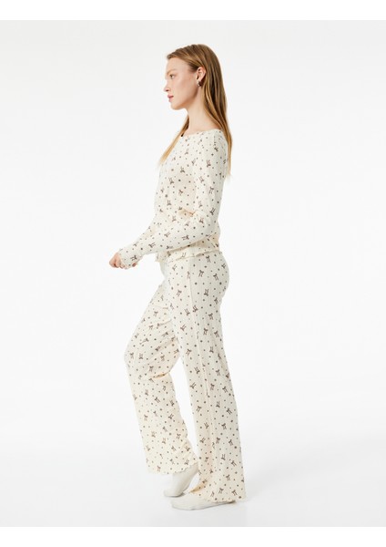 Pamuklu Uzun Kollu Bisiklet Yaka Fiyonklu Pijama Takımı