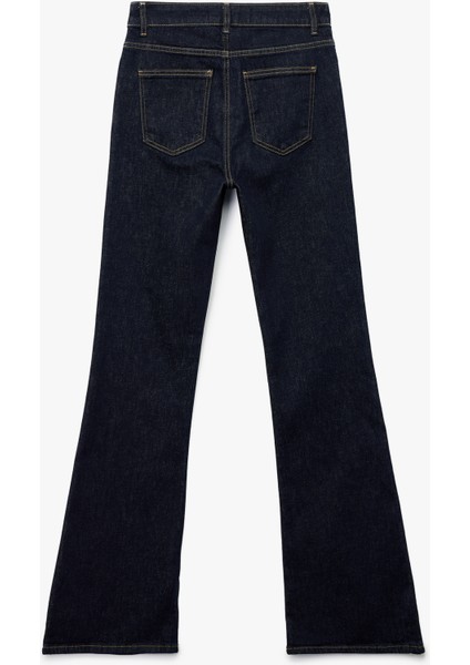 Yüksek Bel Düğme Detaylı Cepli Dar Kesim Ispanyol Paça Jean Pantolon - Flare Jeans indirimleri