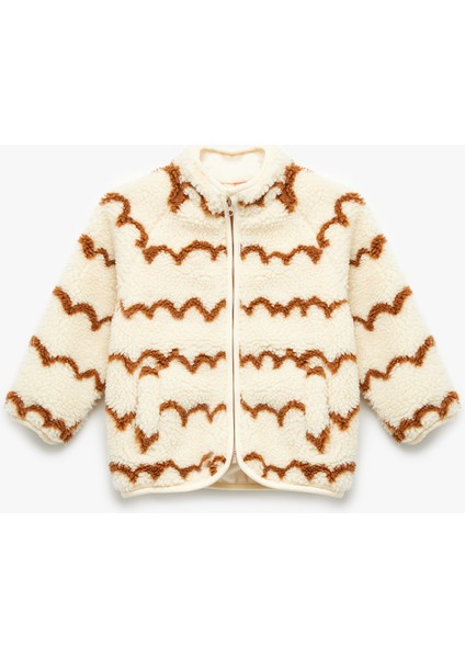 Desenli Uzun Kollu Dik Yaka Polar Ceket
