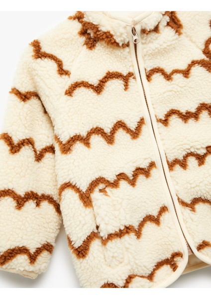 Desenli Uzun Kollu Dik Yaka Polar Ceket modelleri