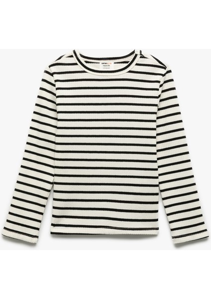Uzun Kollu Bisiklet Yaka Çizgili Tişört