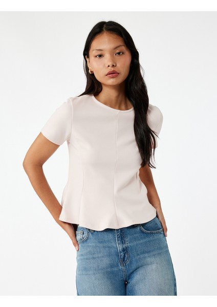 Kısa Kollu Bisiklet Yaka Volanlı Bluz