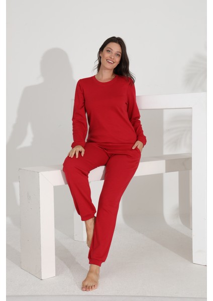 %100 Pamuk Uzun Kol Düz Renk Manşetli Cepli Kadın Pijama Takımı 98512 fırsatları