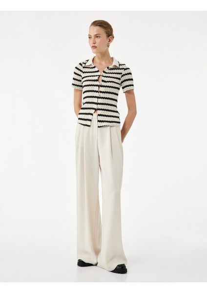 Kısa Kollu Düğmeli Ajurlu Polo Yaka Triko Hırka fiyatları