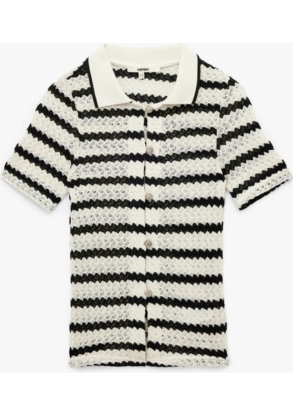 Kısa Kollu Düğmeli Ajurlu Polo Yaka Triko Hırka modelleri