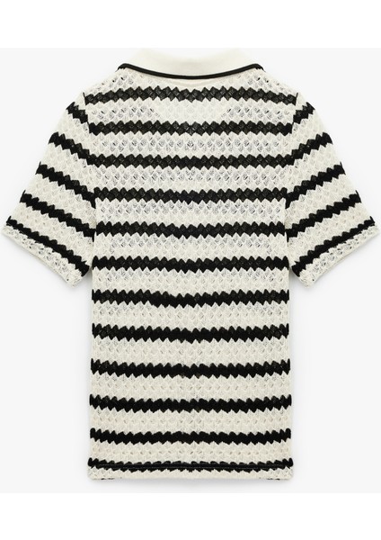 Kısa Kollu Düğmeli Ajurlu Polo Yaka Triko Hırka fırsatları