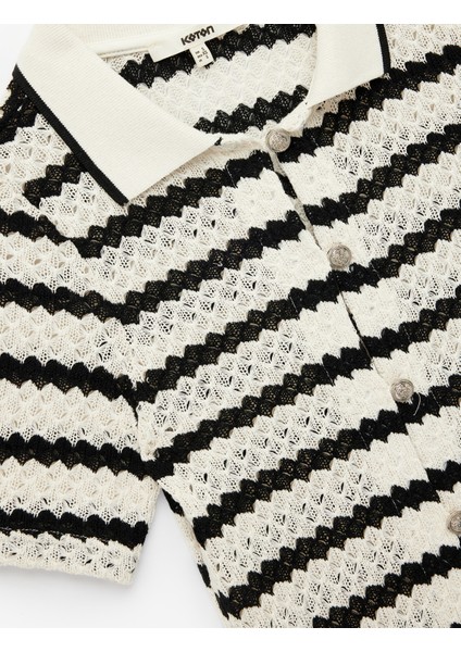 Kısa Kollu Düğmeli Ajurlu Polo Yaka Triko Hırka indirimleri