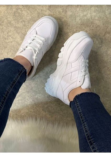 Günlük Kadın Sneaker Kalın Yüksek Taban Bağcıklı Rahat Tiger Şeritli Spor Ayakkabı 032 modelleri