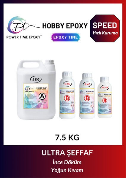 7.5 kg Hobi Epoksi Speed/ Hızlı Kuruma/ Ultra Şeffaf ve Parlak Epoksi Reçine Ince Döküm Yoğun Kıvam
