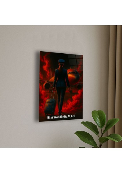 Kadın Pilot ve Uçak Temalı Cam Tablo Kadın Pilot Hediye Isme Özel Doğum Günü, Ev Hediyesi fiyatları