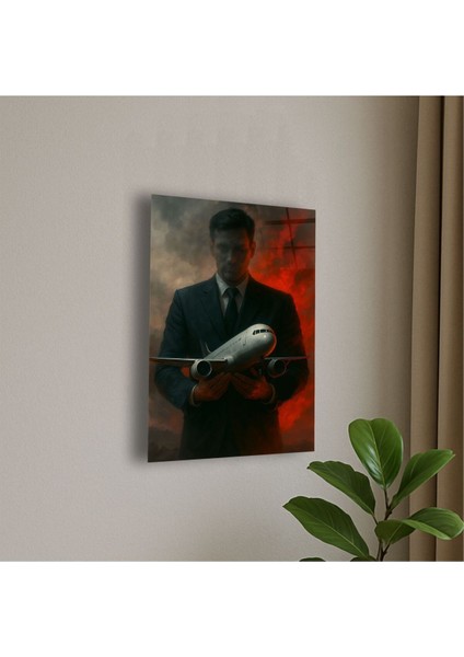 Erkek Havacılık Personel ve Uçak Temalı Cam Tablo Pilot Hediye Isme Özel Havacı Hediyesi