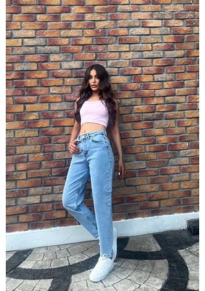 Kadın Yüksek Bel Boyfriend Likralı Kot Pantolon