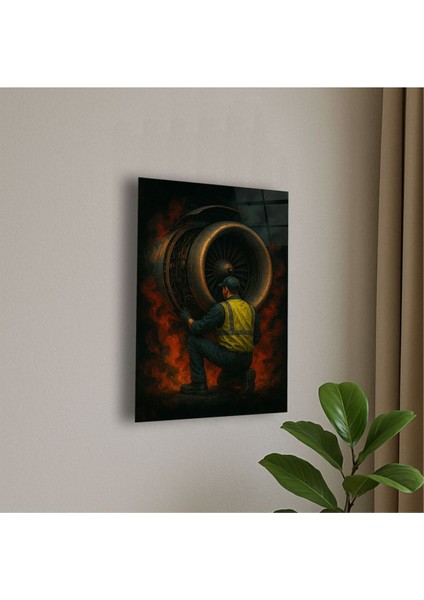 Uçak Teknik Temalı Cam Tablo Uçak Mühendisi Uçak Teknisyeni Hediye Isme Özel Doğum Günü, Ev Hediyesi