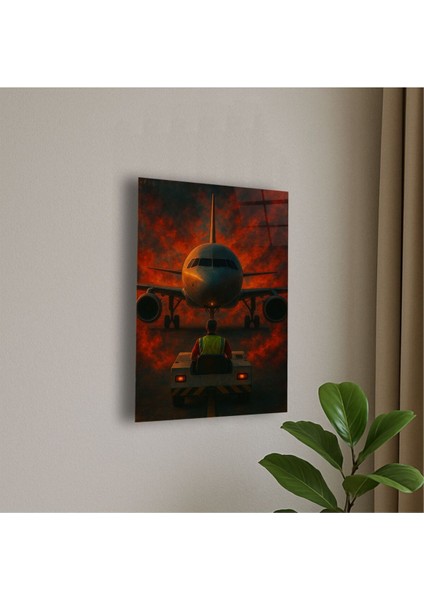 Pushback ve Uçak Temalı Cam Tablo Uçuş Personeli Hediye Isme Özel Doğum Günü, Ev Hediyesi