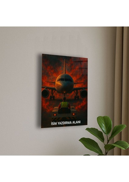 Pushback ve Uçak Temalı Cam Tablo Uçuş Personeli Hediye Isme Özel Doğum Günü, Ev Hediyesi fiyatları