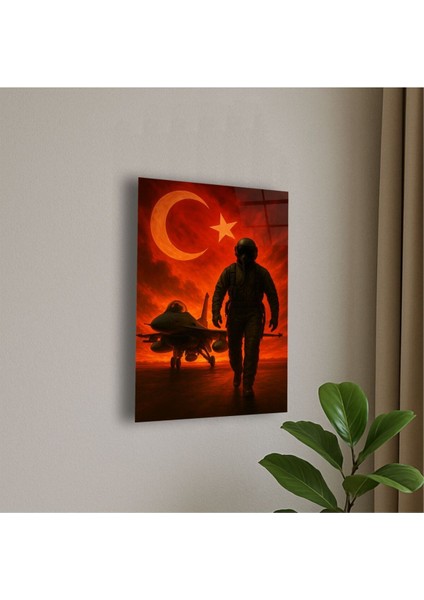 Türk Savaş Pilotu ve Jet Uçak Temalı Cam Tablo Asker Hediye Savaş Pilotu Hediye Isme Özel