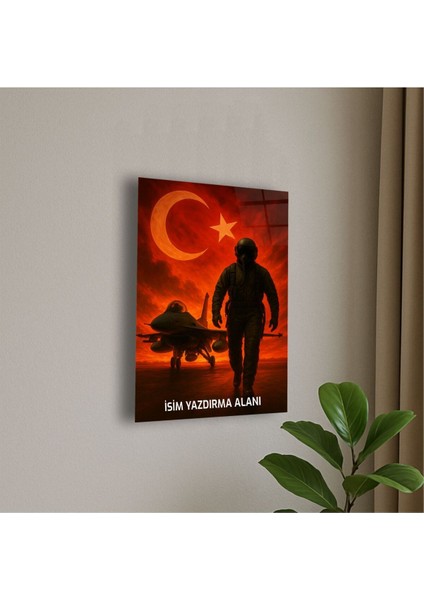 Türk Savaş Pilotu ve Jet Uçak Temalı Cam Tablo Asker Hediye Savaş Pilotu Hediye Isme Özel fiyatları