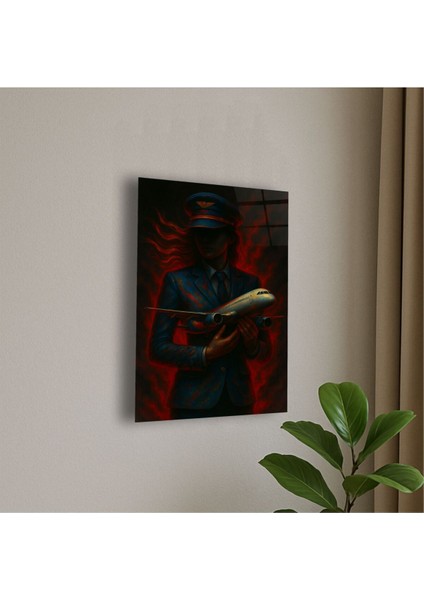 Kadın Pilot ve Uçak Temalı Cam Tablo Kadın Pilot Hediye Isme Özel Doğum Günü, Ev Hediyesi