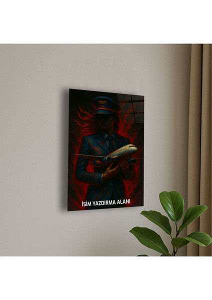 Kadın Pilot ve Uçak Temalı Cam Tablo Kadın Pilot Hediye Isme Özel Doğum Günü, Ev Hediyesi fiyatları