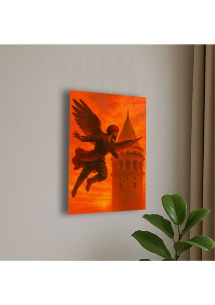 Hezârfen Ahmed Çelebi Temalı Cam Tablo Osmanlı Hediye Pilot - Havacı - Uçak Tutkunu Hediye