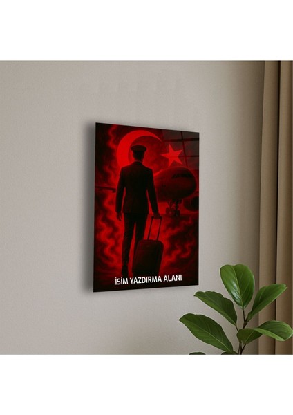 Erkek Pilot ve Uçak Temalı Cam Tablo Pilot Hediye Uçak Hediye Türk Bayrağı fiyatları