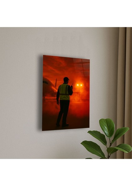 Havaalanı Yer Personeli Temalı Cam Tablo Erkek Havaalanı Personeli Hediye Isme Özel Hediye