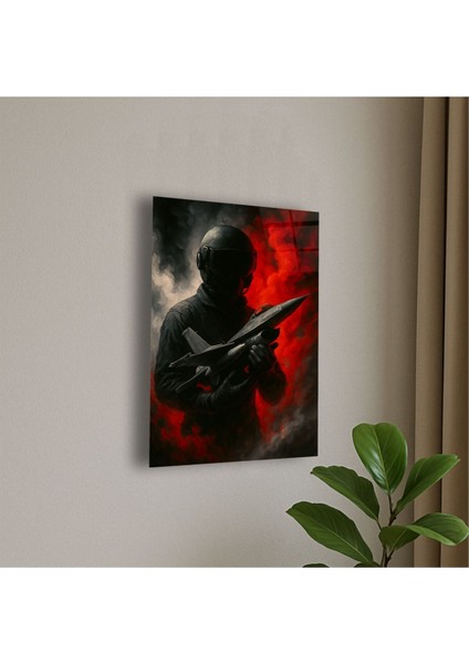 Savaş Pilotu ve Uçak Temalı Cam Tablo Pilot Hediye Asker Hediye Isme Özel Doğum Günü, Ev Hediyesi