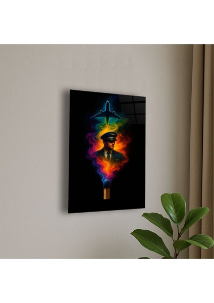 Erkek Pilot ve Uçak Temalı Cam Tablo Erkek Pilot Hediye Isme Özel Doğum Günü, Ev Hediyesi