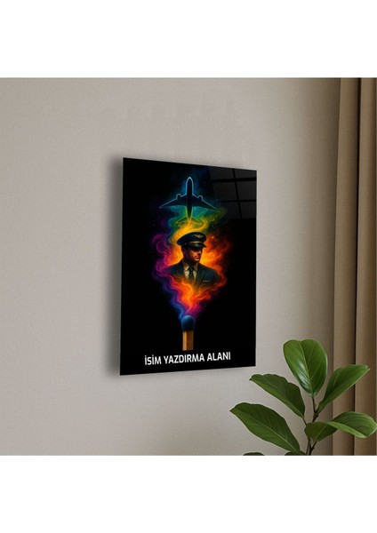 Erkek Pilot ve Uçak Temalı Cam Tablo Erkek Pilot Hediye Isme Özel Doğum Günü, Ev Hediyesi fiyatları