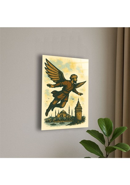 Hezârfen Ahmed Çelebi Temalı Cam Tablo Pilot - Havacı - Uçak Tutkunu Hediye