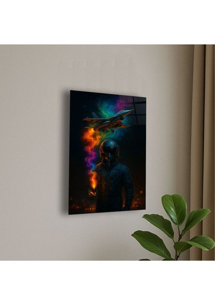 Savaş Pilotu ve Jet Uçak Temalı Cam Tablo Asker Pilot Hediye Isme Özel Doğum Günü, Ev Hediyesi