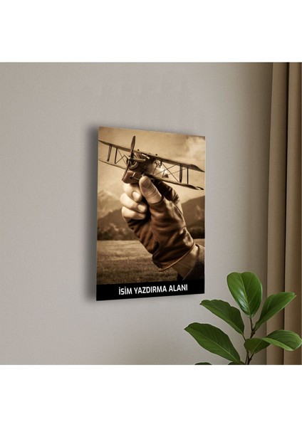 Elde Klasik Uçak Temalı Cam Tablo Pilot Hediye Isme Özel Doğum Günü, Ev Hediyesi fiyatları
