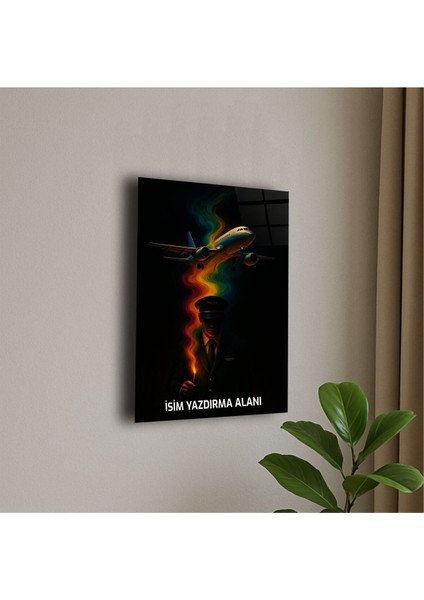 Erkek Pilot ve Uçak Temalı Cam Tablo Erkek Pilot Hediye Uçak Hediye fiyatları