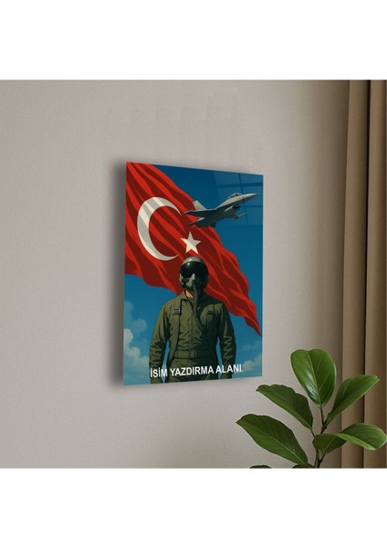 Türk Askeri Pilot Temalı Cam Tablo Asker Hediye Pilot Hediye Isme Özel Doğum Günü, Ev Hediyesi fiyatları