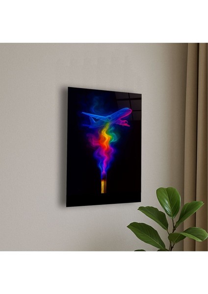 Duman ve Uçak Temalı Cam Tablo Pilot - Hava Personeli Hediye Isme Özel Doğum Günü, Ev Hediyesi