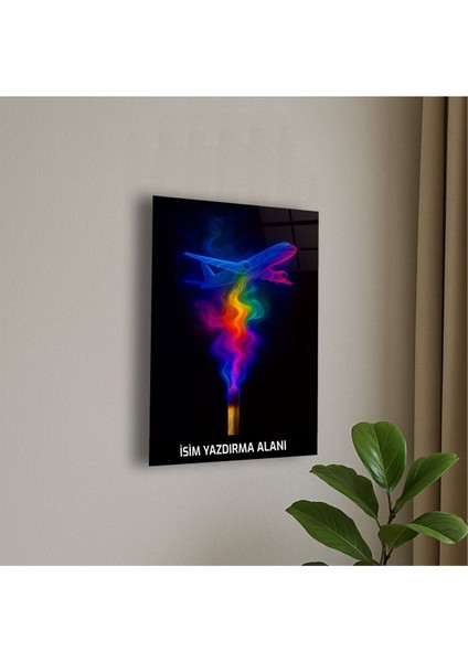 Duman ve Uçak Temalı Cam Tablo Pilot - Hava Personeli Hediye Isme Özel Doğum Günü, Ev Hediyesi fiyatları