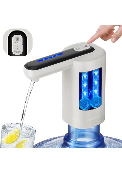5 Galonluk Şişe Için Çift Pompalı Su Sebili, Daha Hızlı Pompalama, 0,6 L ve Sürekli Dağıtım Fonksiyonu, Otomatik, Elektrikli, Taşınabilir Tip C USB Şarj Edilebilir, LED Işıklarla B (Yurt Dışından)